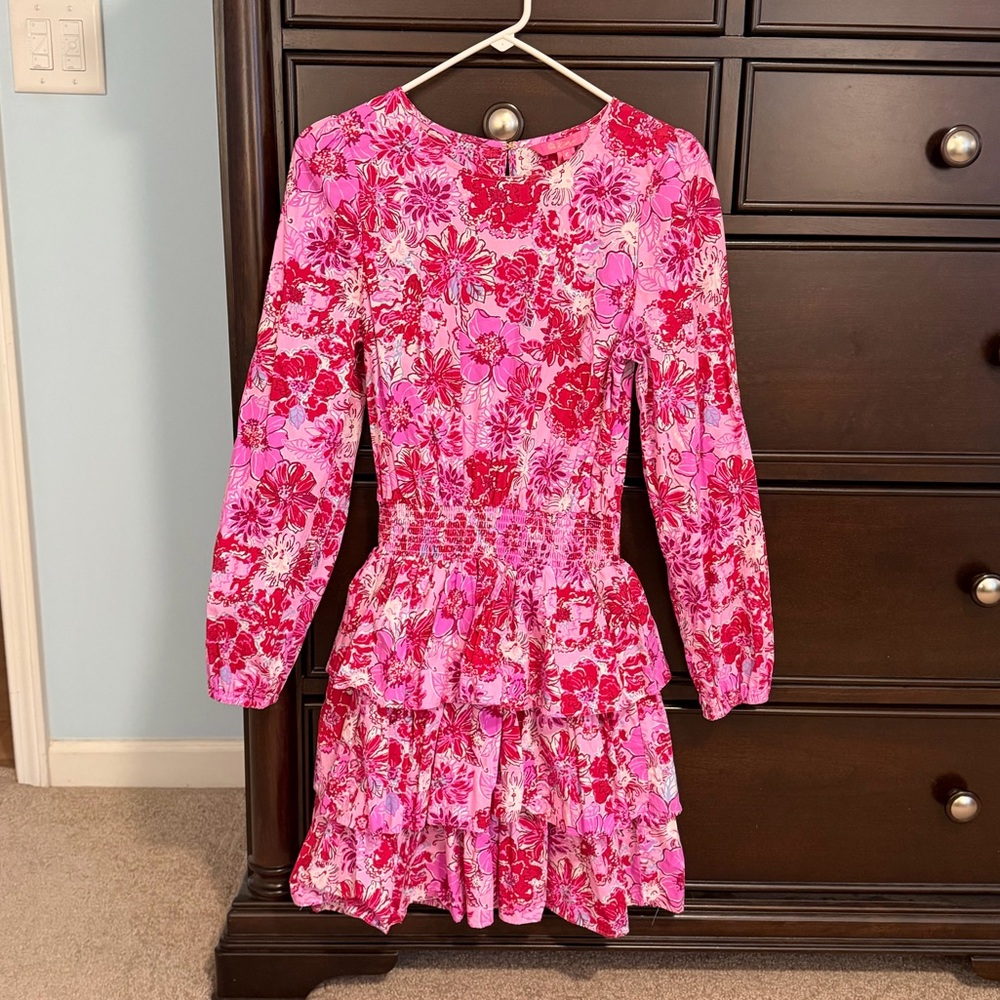 Lilly Pulitzer khloey smocked a line dress in pink lilac thistle floral size 6 - Picture 5 of 8
